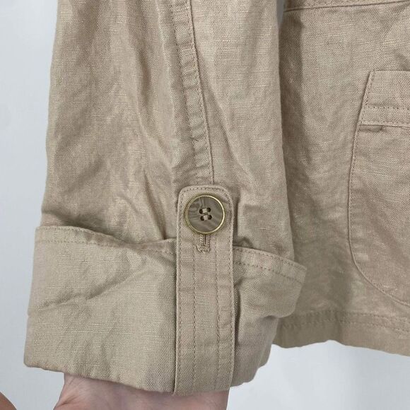 Chico's Women's Linen Cotton Blend Roll-Tab Blazer Jacket Gold Metallic Medium - Picture 4 of 8